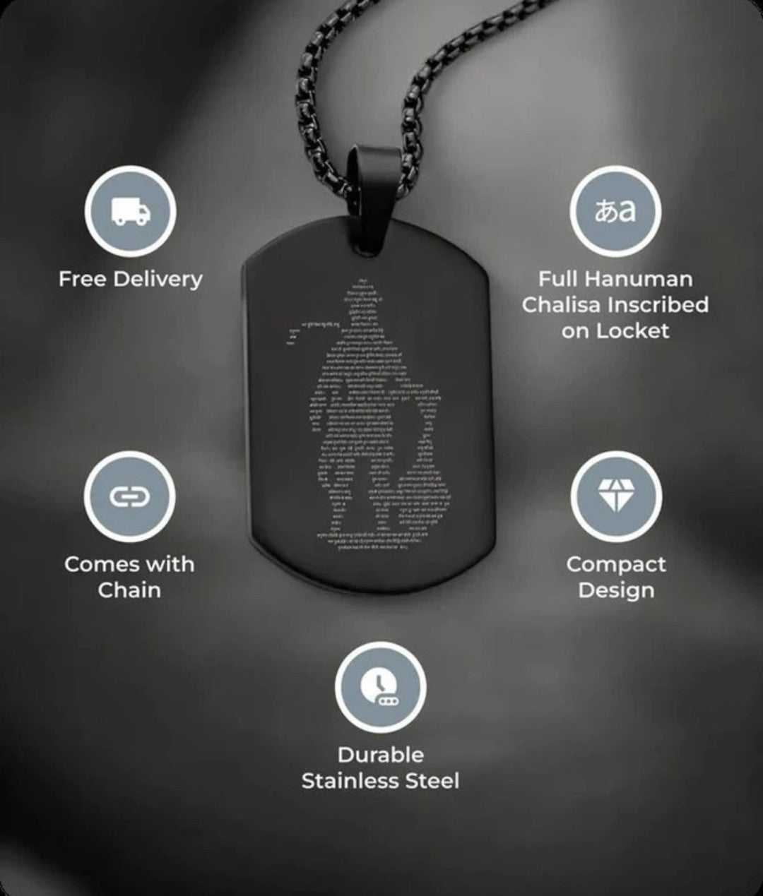 Hanuman Chalisa Micro-carved Tag Stainless Steel Necklace for Men