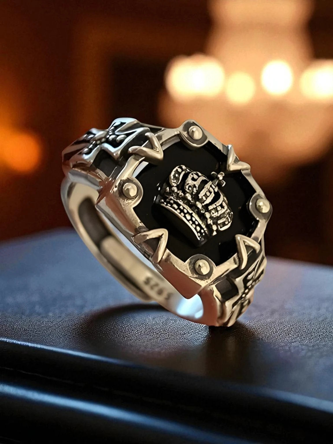 Royal Crown Signet Ring for Men | Gothic King Style Brass Silver Plated Ring