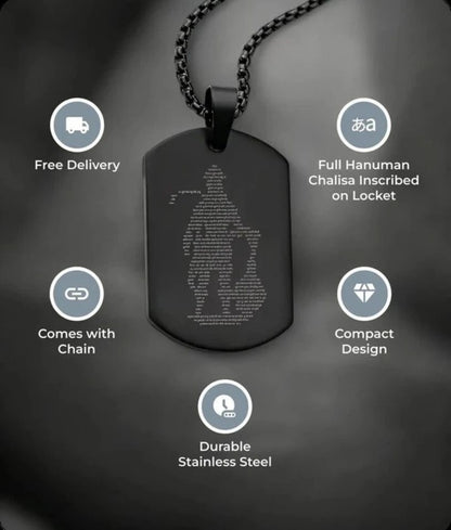 Hanuman Chalisa Micro-carved Tag Stainless Steel Necklace for Men