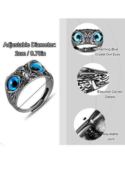 Owl Ring for Men and Women Adjustable Signet Ring Stainless Steel