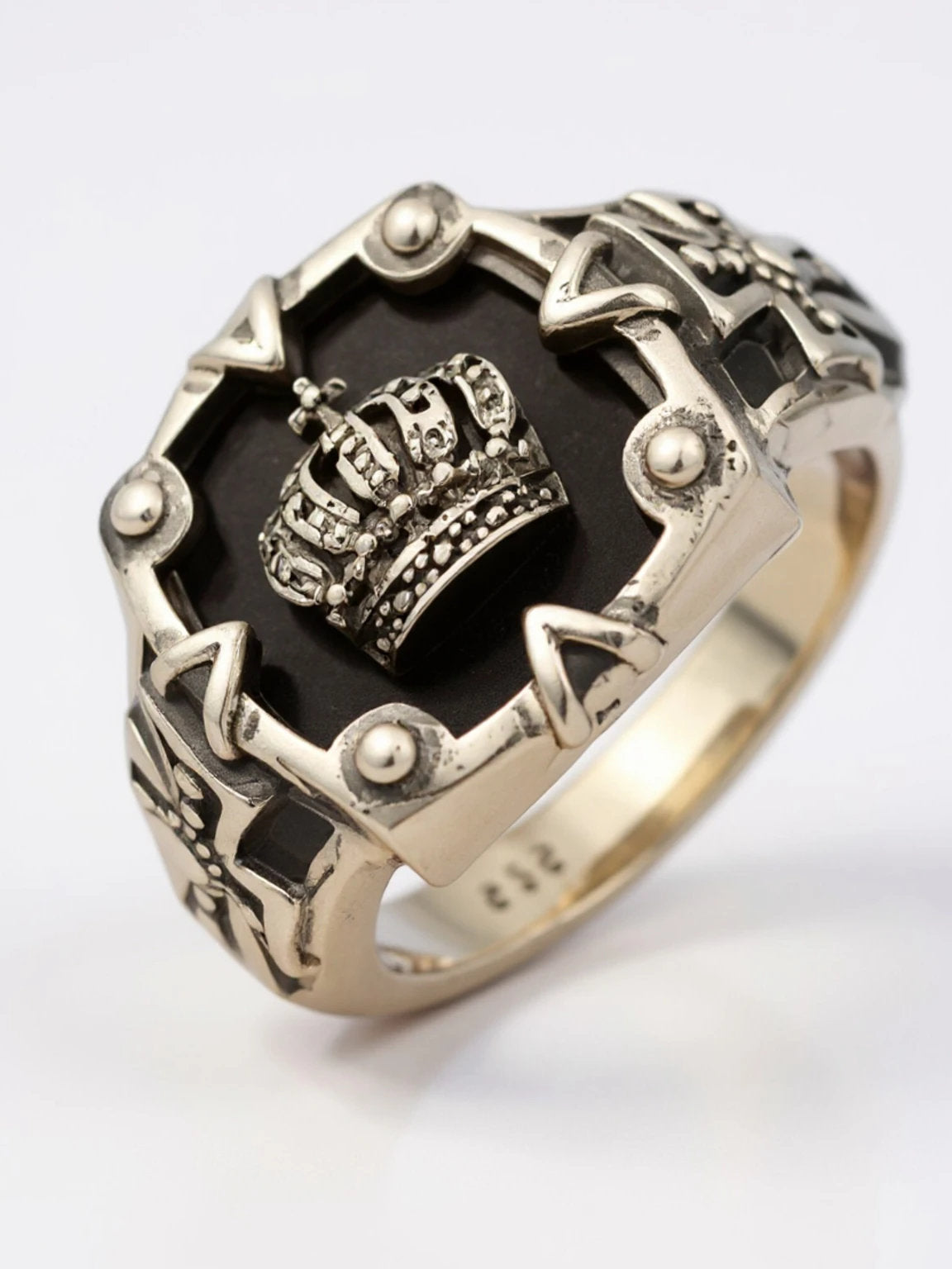 Royal Crown Signet Ring for Men | Gothic King Style Brass Silver Plated Ring