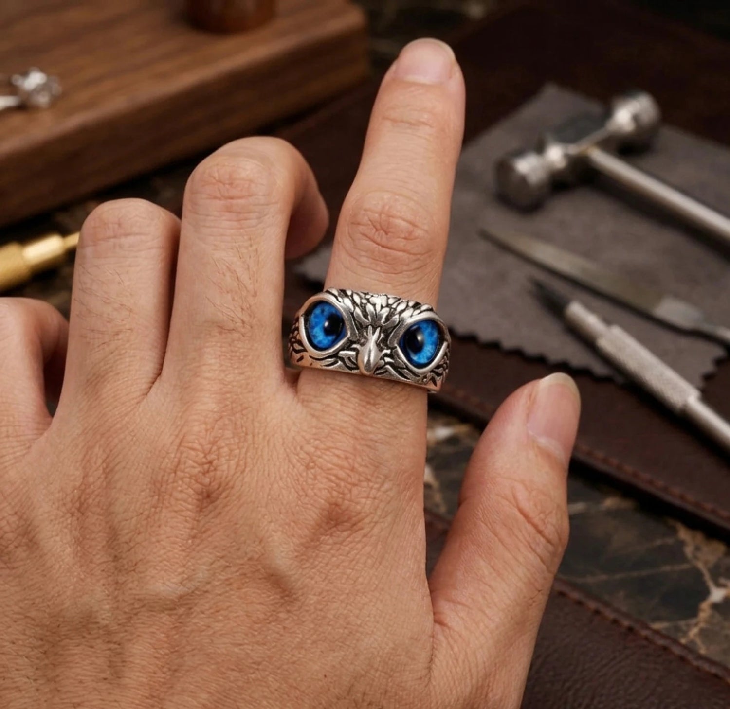 Owl Ring for Men and Women Adjustable Signet Ring Stainless Steel